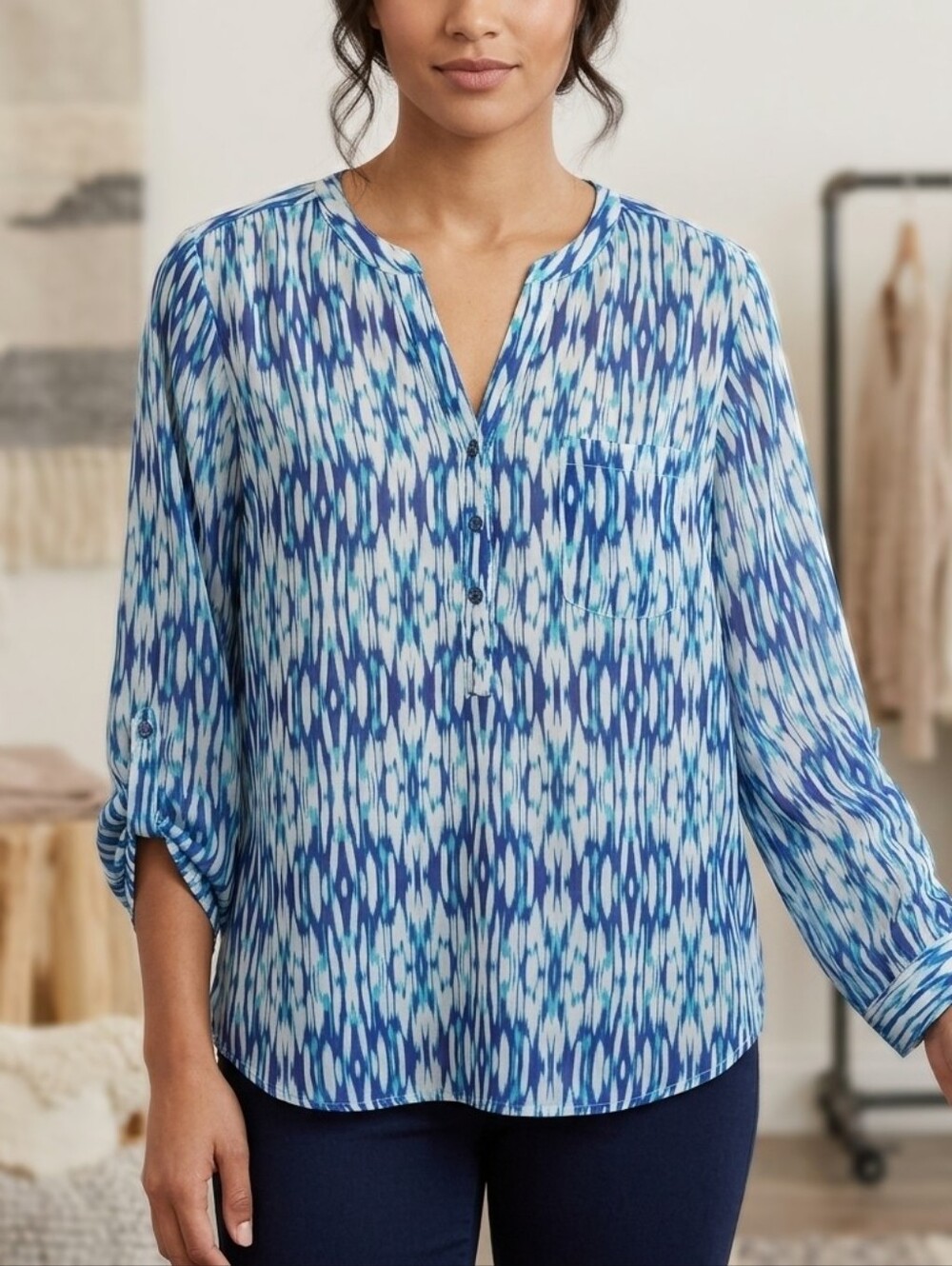 Lightweight Blue Patterned Women's Blouse